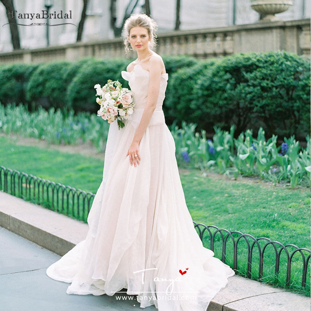Blush Pink Wedding Dresses Backless See Through Long Sleeve Wedding Dresses  – SheerGirl